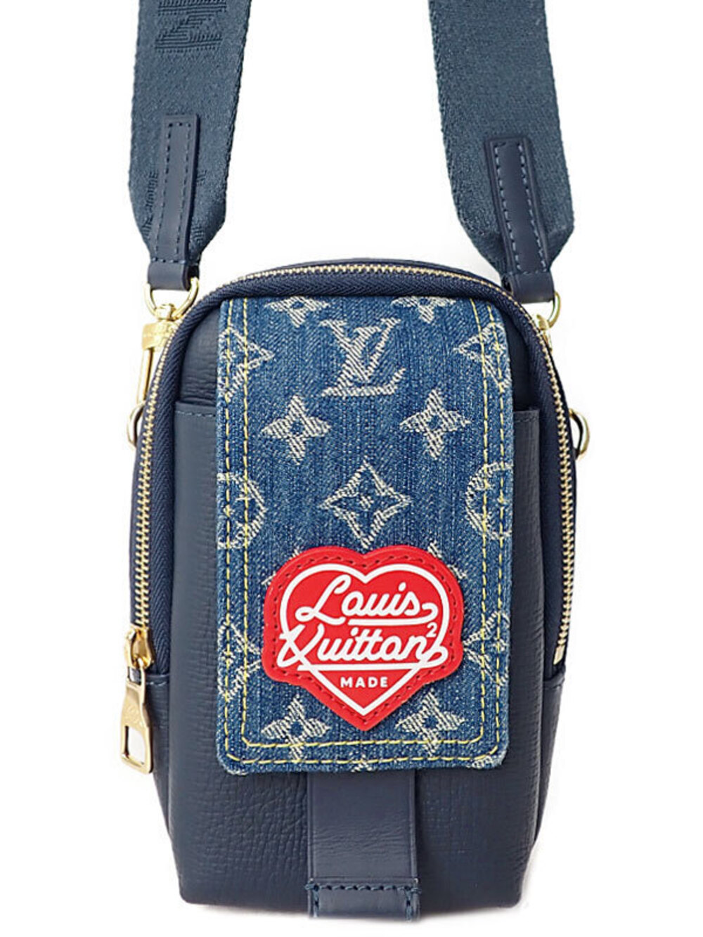 Louis Vuitton Monogram Denim Double Phone Pouch Clutch Shoulder Bag